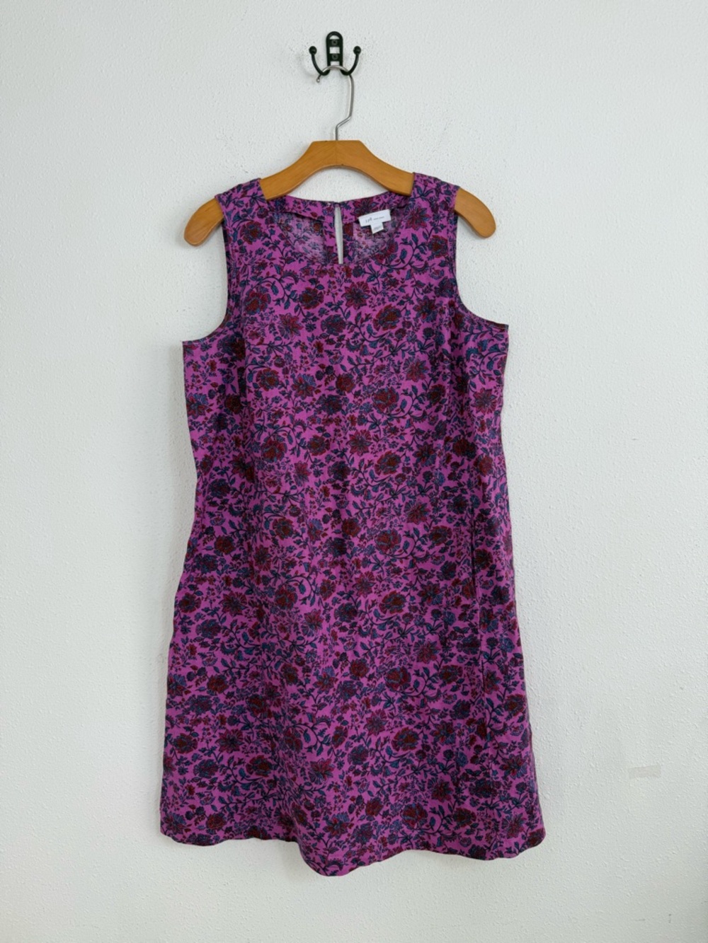 J.Jill Love Linen Sleeveless Mini Purple Floral Dress Casual with Pockets Small